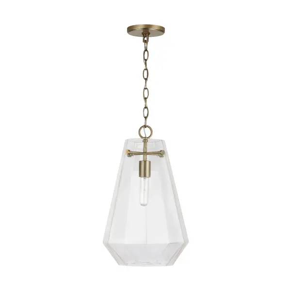 The Lee pendant delivers warm, sophisticated lighting in a compact 11-inch profile. Its aged brass finish adds timeless elegance to kitchens, powder rooms, and hallways without overwhelming smaller spaces.
