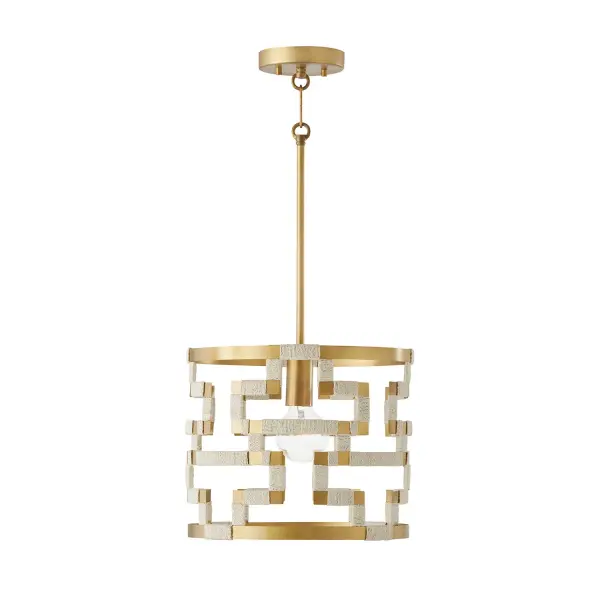 Hala 1-Light Pendant in Bleached Natural Jute and Patinaed Brass