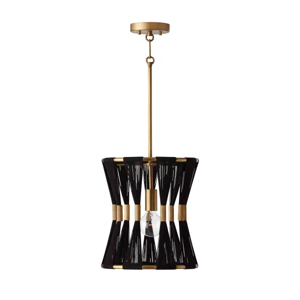 Bianca 1-Light Pendant in Black Rope and Patinaed Brass