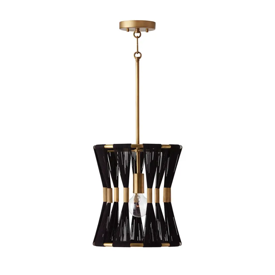 Bianca 1-Light Pendant in Black Rope and Patinaed Brass