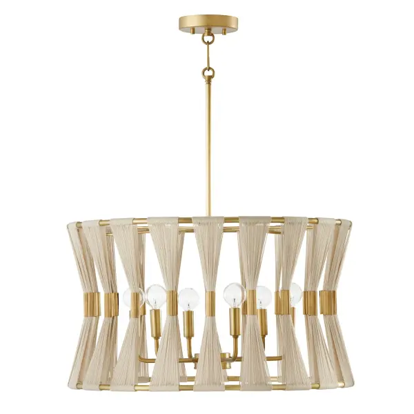 Bianca 6-Light Pendant in Bleached Natural Rope and Patinaed Brass