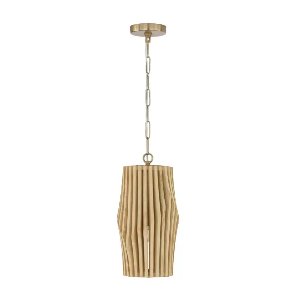 Archer 1-Light Pendant in Blonde Wood and Matte Brass