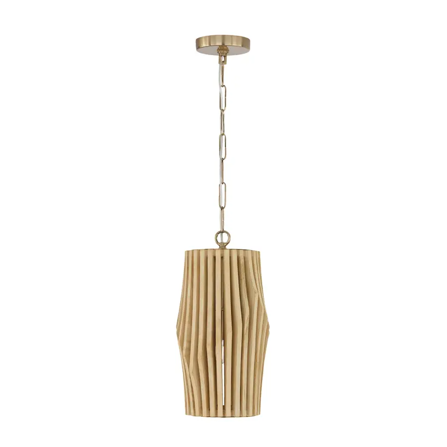 Archer 1-Light Pendant in Blonde Wood and Matte Brass