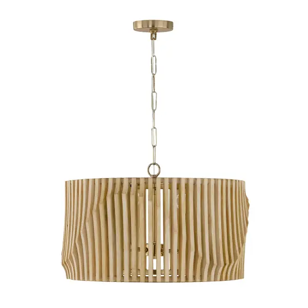 Archer 4-Light Pendant in Blonde Wood and Matte Brass