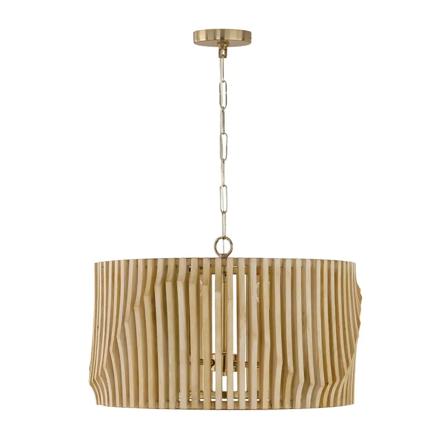 Archer 4-Light Pendant in Blonde Wood and Matte Brass