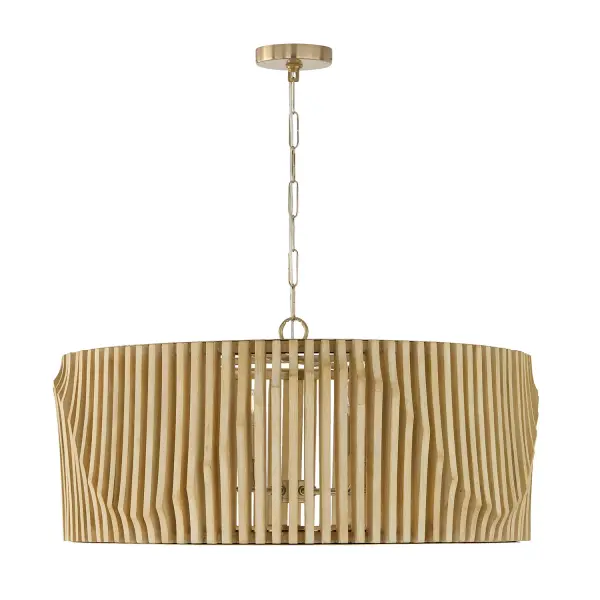 Archer 6-Light Pendant in Blonde Wood and Matte Brass