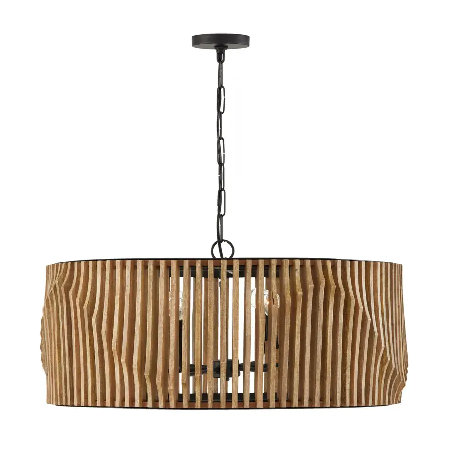 Archer 6-Light Pendant in Light Wood and Matte Black