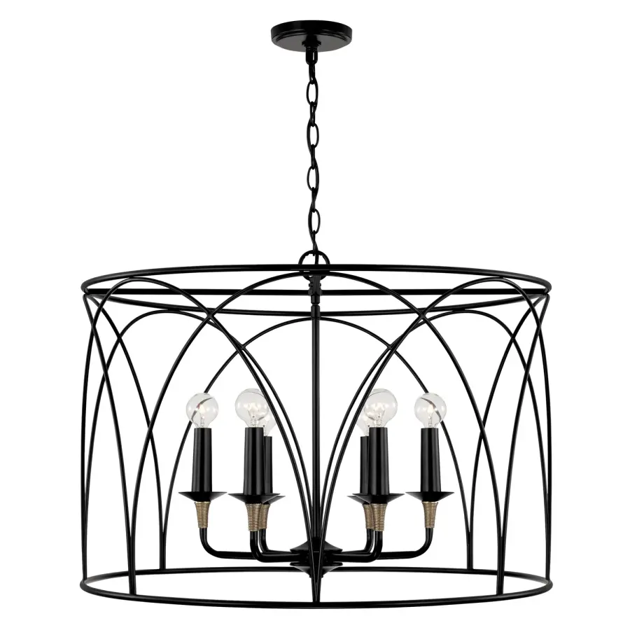 Amara 6-Light Pendant in Matte Black with Brass