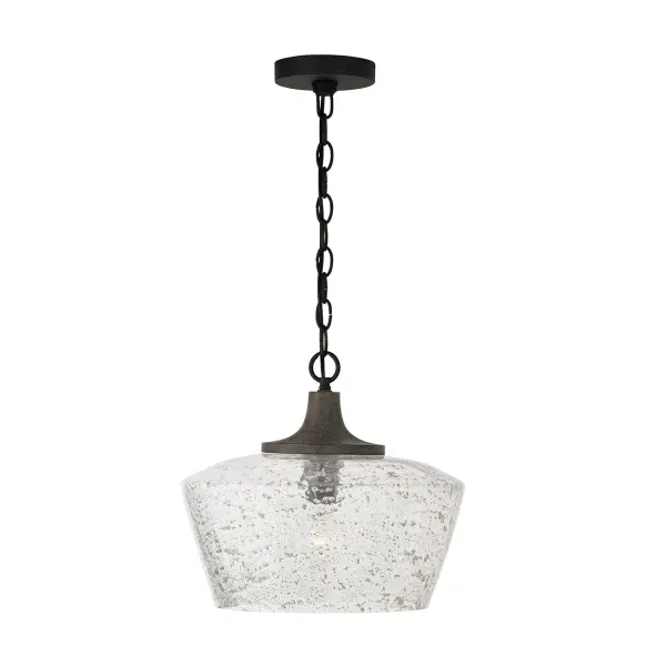 Clive 1-Light Pendant in Carbon Grey and Black Iron