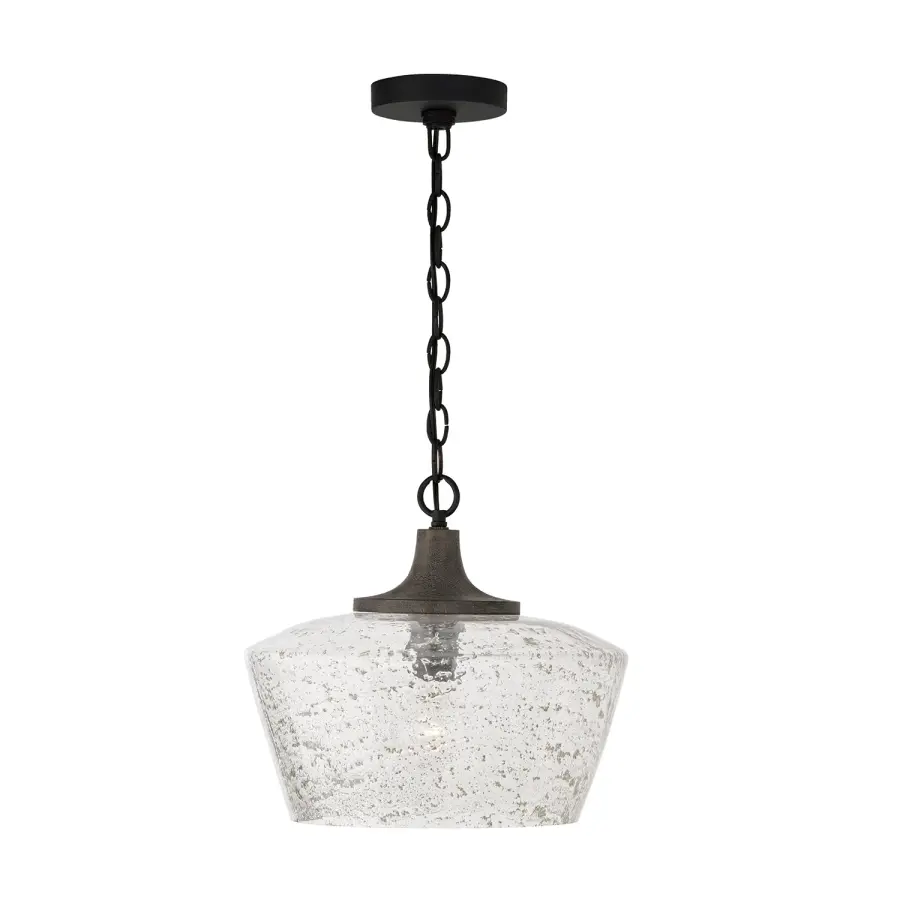 Clive 1-Light Pendant in Carbon Grey and Black Iron