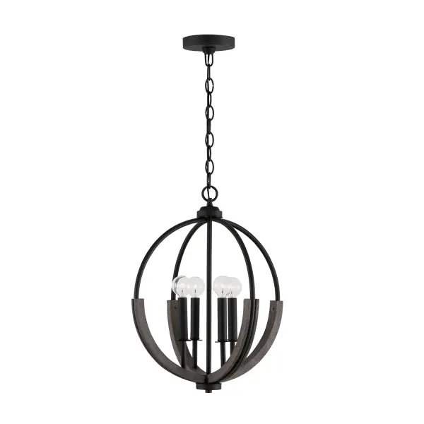 Clive 4-Light Pendant in Carbon Grey and Black Iron