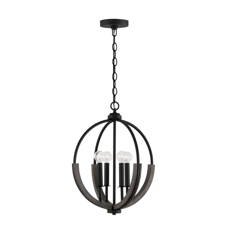 Clive 4-Light Pendant in Carbon Grey and Black Iron