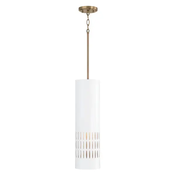 Dash 1-Light Pendant in Aged Brass and White