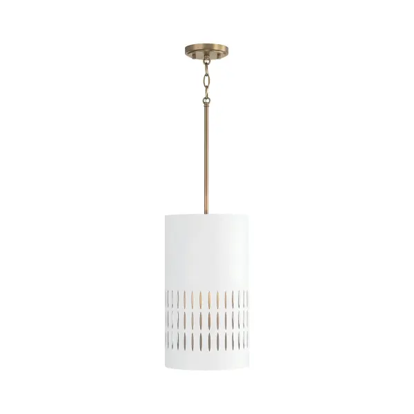 Dash 1-Light Pendant in Aged Brass and White