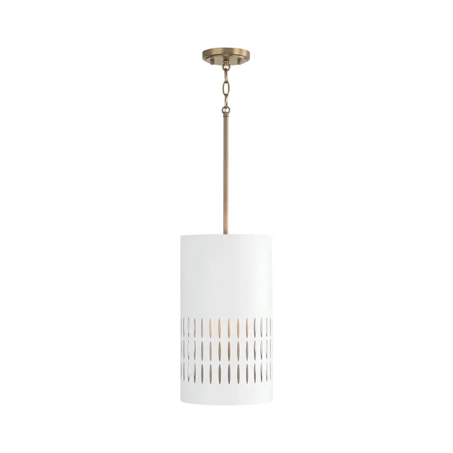 Dash 1-Light Pendant in Aged Brass and White
