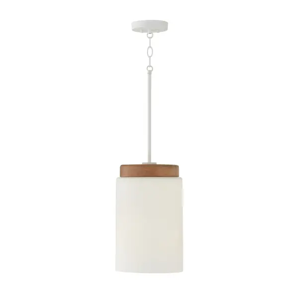 Liam 1-Light Pendant in Light Wood and White