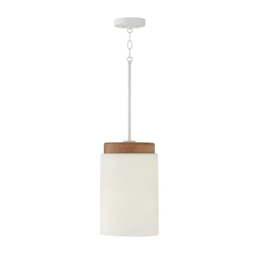 Liam 1-Light Pendant in Light Wood and White