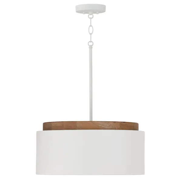 Liam 1-Light Pendant in Light Wood and White