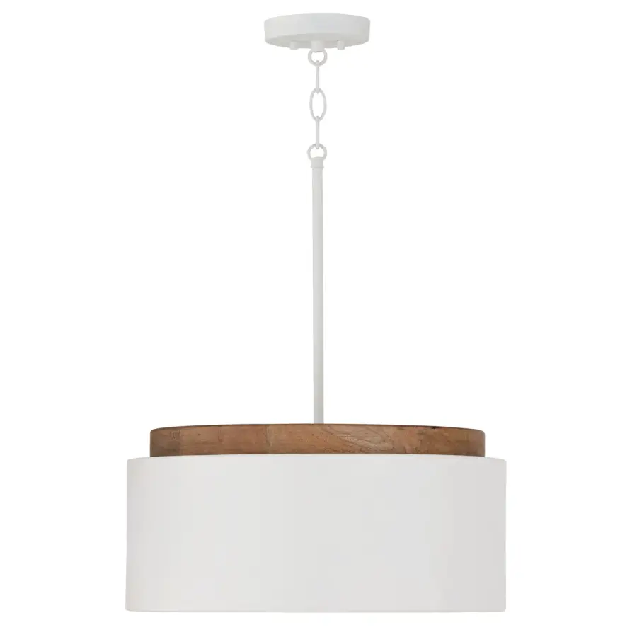 Liam 1-Light Pendant in Light Wood and White