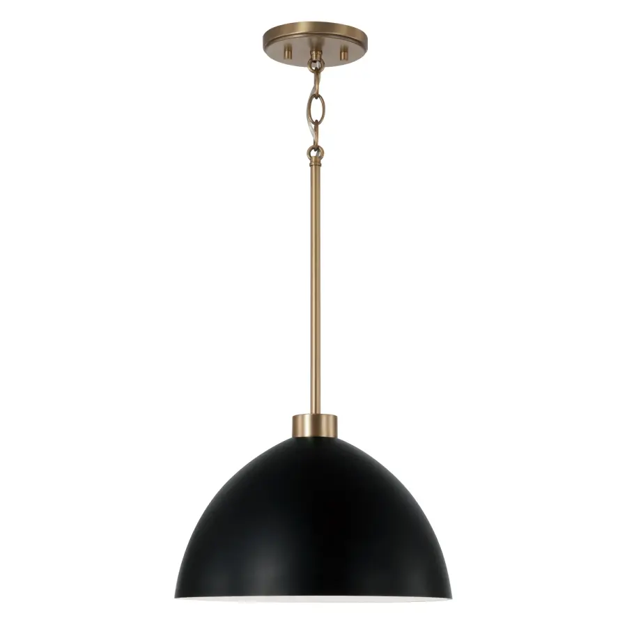 Compact Pendant with Warm Brass and Black Contrast