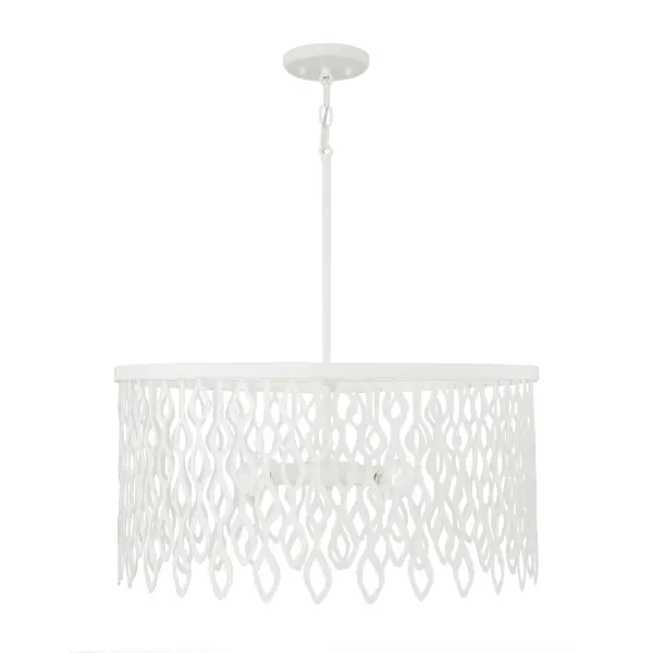 The Pheobe 4-light pendant offers a fresh, modern aesthetic with its matte white finish. At 24 inches wide, it provides substantial illumination while maintaining a clean profile perfect for dining areas and kitchen islands.
