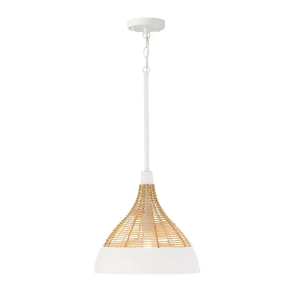 The Kali pendant delivers minimalist sophistication with its compact 14-inch profile and crisp matte white finish. Perfect for modern kitchens, bathrooms, or as clustered accents, this fixture brings clean-lined elegance to any space.