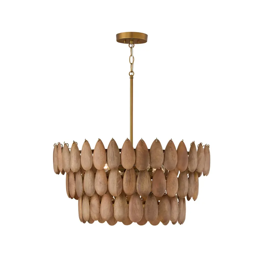 Ravi 4-Light Pendant in Light Wood and Patinaed Brass