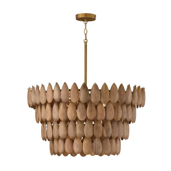 Ravi 4-Light Pendant in Light Wood and Patinaed Brass