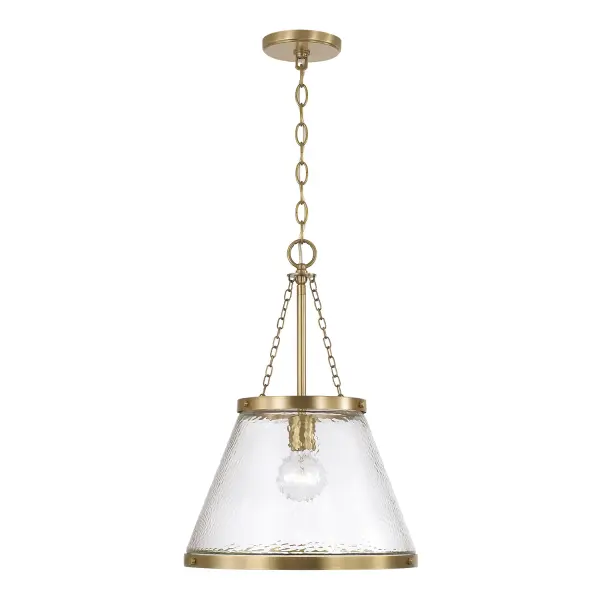 The Landon pendant combines transitional elegance with industrial undertones through its aged brass finish. At 14.5 inches wide, it's perfectly scaled for kitchen islands, breakfast nooks, and smaller dining areas.