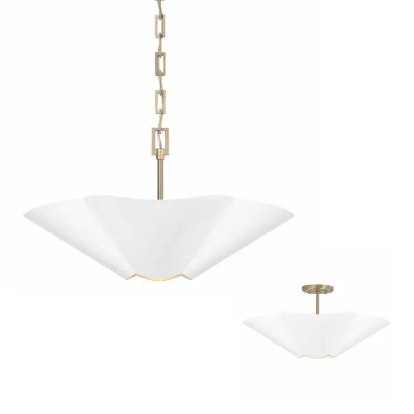 Elegant Linear Pendant Blends Warm Brass with Clean White Glass