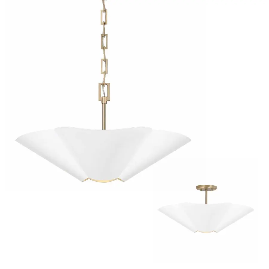 Elegant Linear Pendant Blends Warm Brass with Clean White Glass