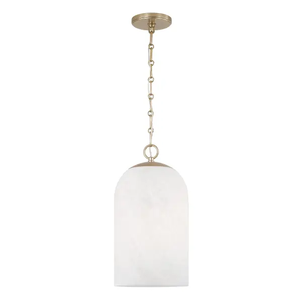 The Cleo pendant delivers refined style in a compact 9-inch profile. Its matte brass finish adds warmth and sophistication, making it perfect for intimate spaces or grouped installations over islands and bars.