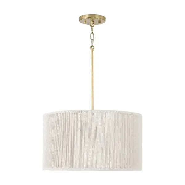 The Tara pendant brings warm, sophisticated style with its matte brass finish and compact 18-inch width. Ideal for smaller dining areas, kitchen islands, or as a statement piece in bedrooms and foyers.