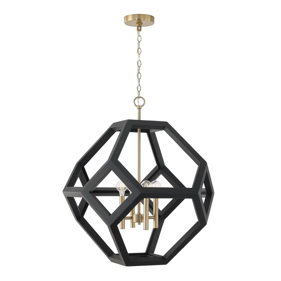 Geo 4-Light Pendant in Flat Black and Matte Brass