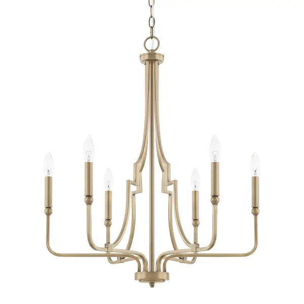 Versatile 6-Light Chandelier with Warm Aged Brass Finish