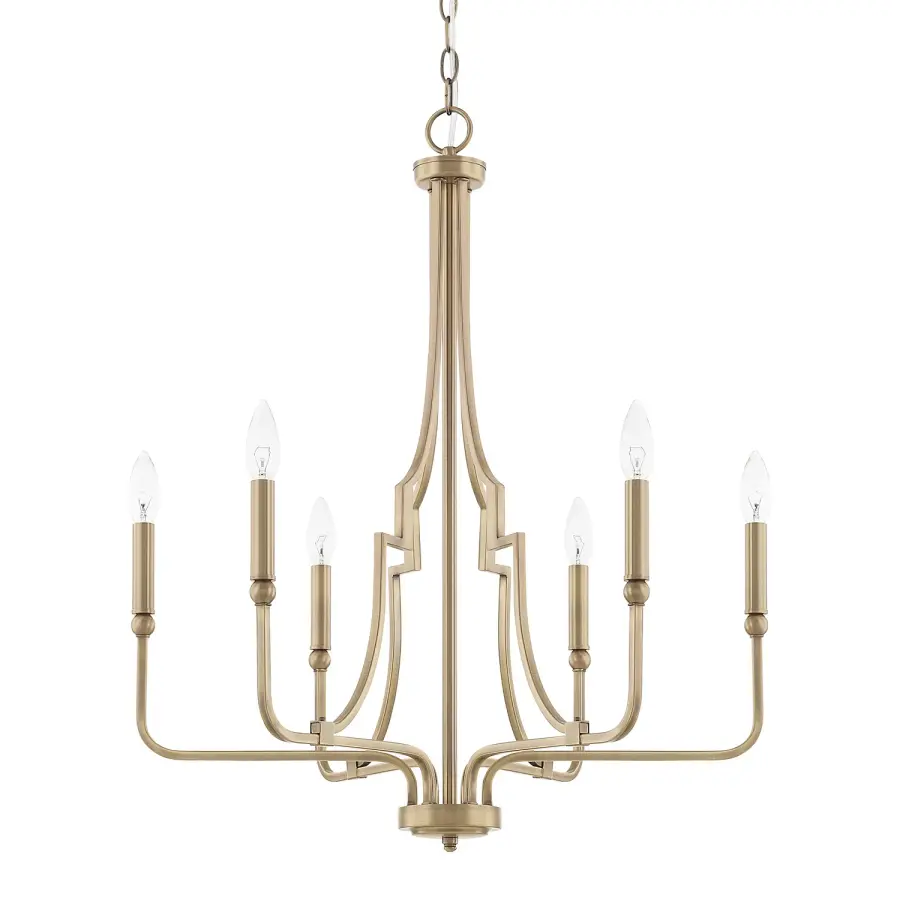 Versatile 6-Light Chandelier with Warm Aged Brass Finish