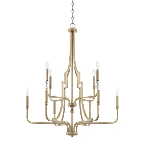 Grand 10-Light Statement Chandelier with Warm Aged Brass Finish