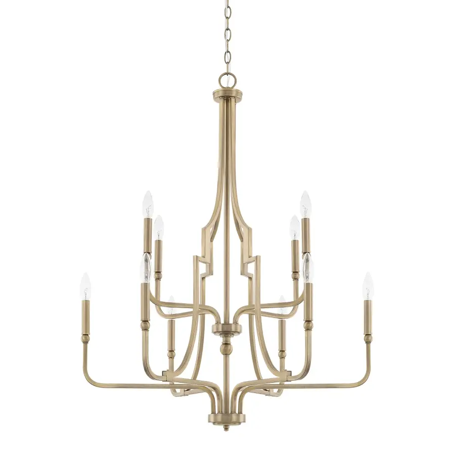 Grand 10-Light Statement Chandelier with Warm Aged Brass Finish