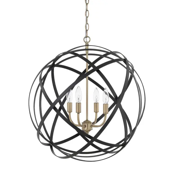 Axis 4-Light Pendant in Aged Brass and Black