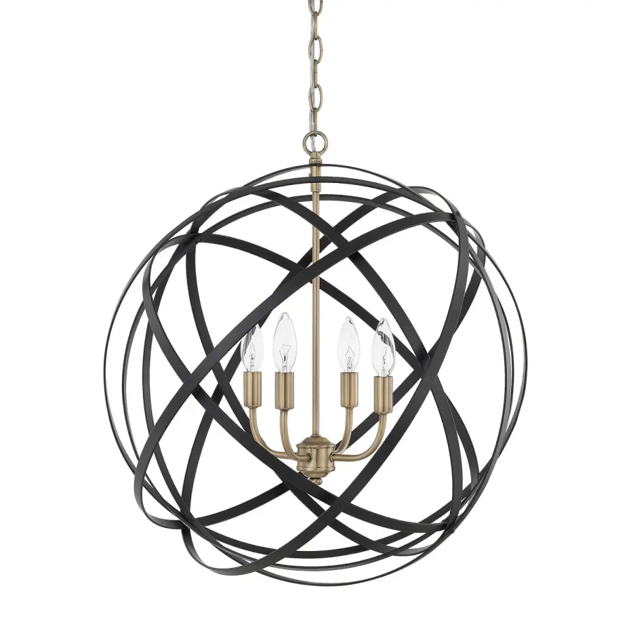 Axis 4-Light Pendant in Aged Brass and Black
