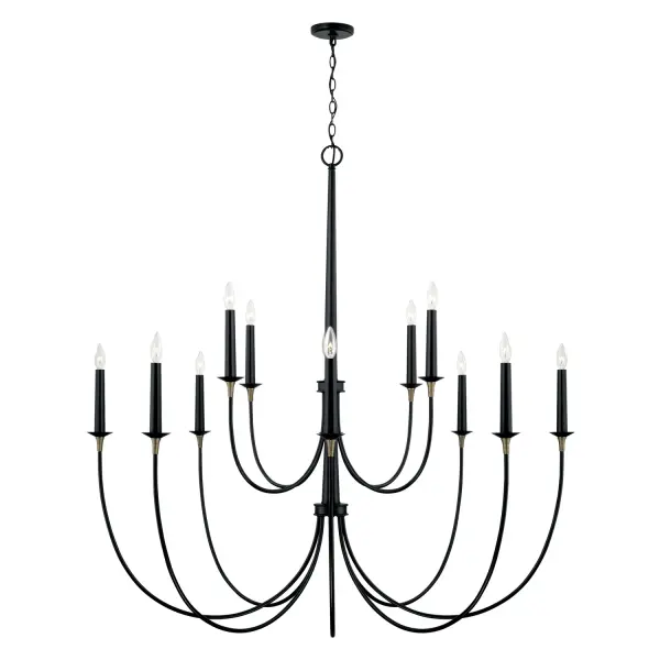 Amara 12-Light Chandelier in Matte Black with Brass