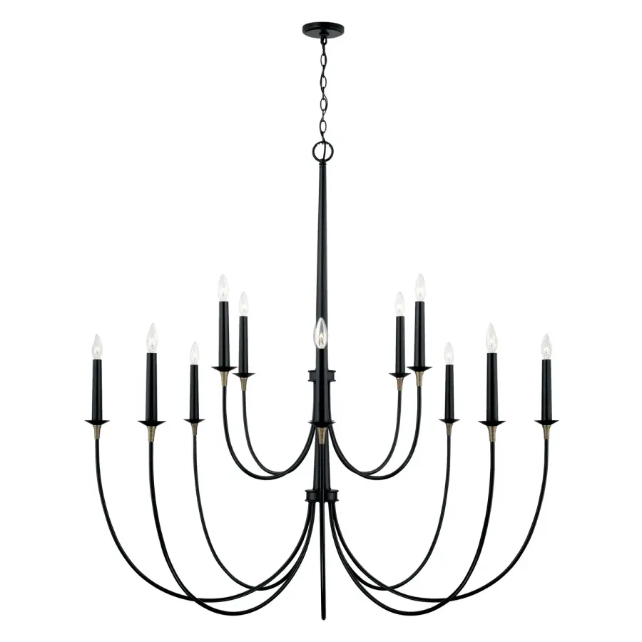 Amara 12-Light Chandelier in Matte Black with Brass