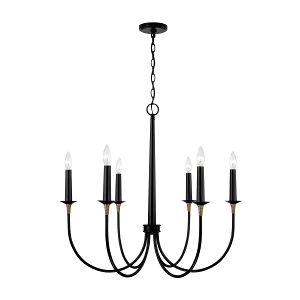 Amara 6-Light Chandelier in Matte Black with Brass
