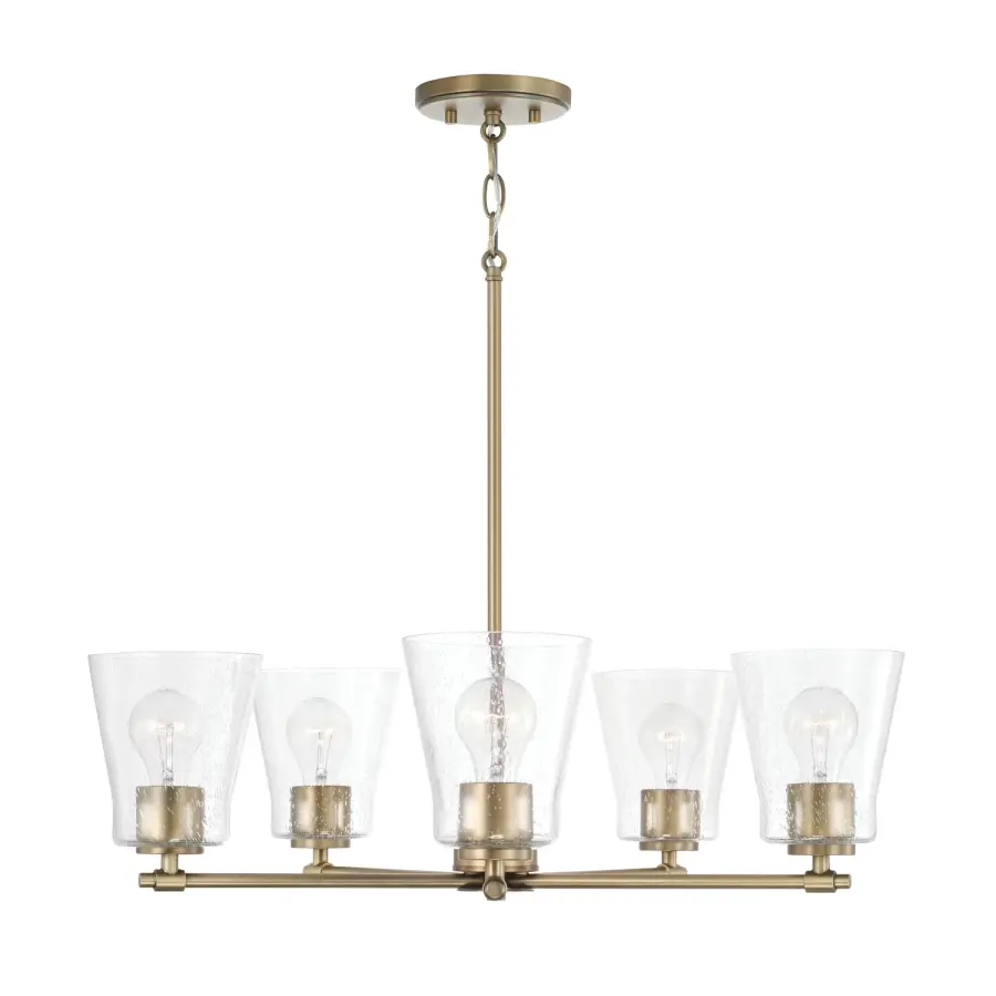 Elegant 5-Light Linear Chandelier with Warm Aged Brass Finish