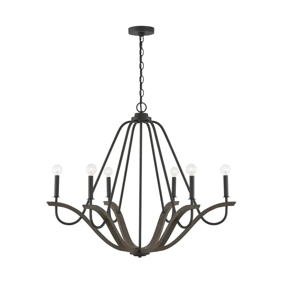 Clive 6-Light Chandelier in Carbon Grey and Black Iron