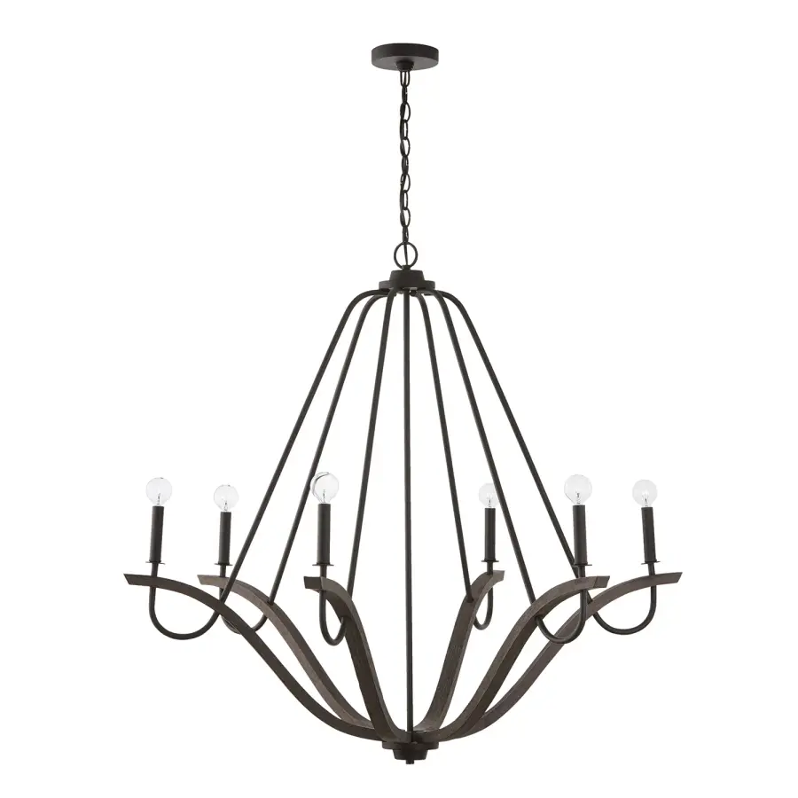 Clive 6-Light Chandelier in Carbon Grey and Black Iron