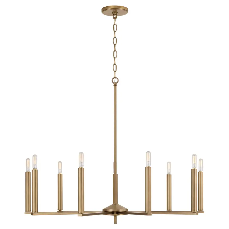 Grand 9-Light Statement Chandelier with Warm Aged Brass Finish