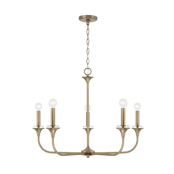 Elegant 5-Light Chandelier with Warm Aged Brass Finish