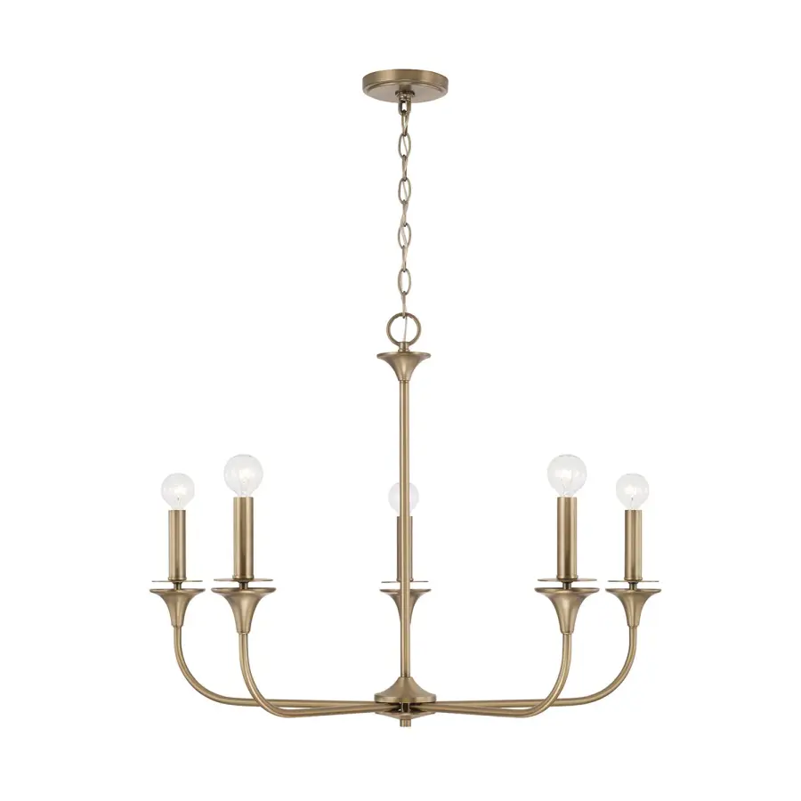Elegant 5-Light Chandelier with Warm Aged Brass Finish