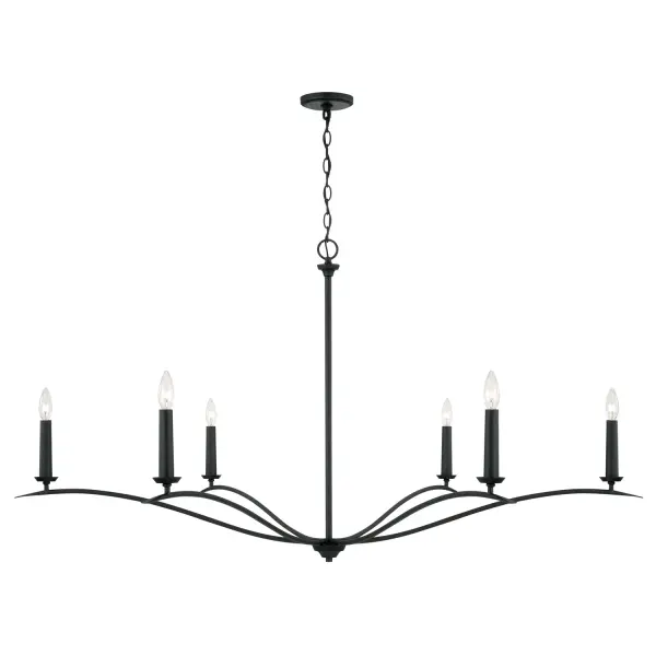 The Grady 6-Light Chandelier makes a dramatic impact with its expansive 57-inch width and industrial Black Iron finish. Perfect for large dining rooms or kitchen islands, this fixture combines farmhouse charm with modern industrial edge.
